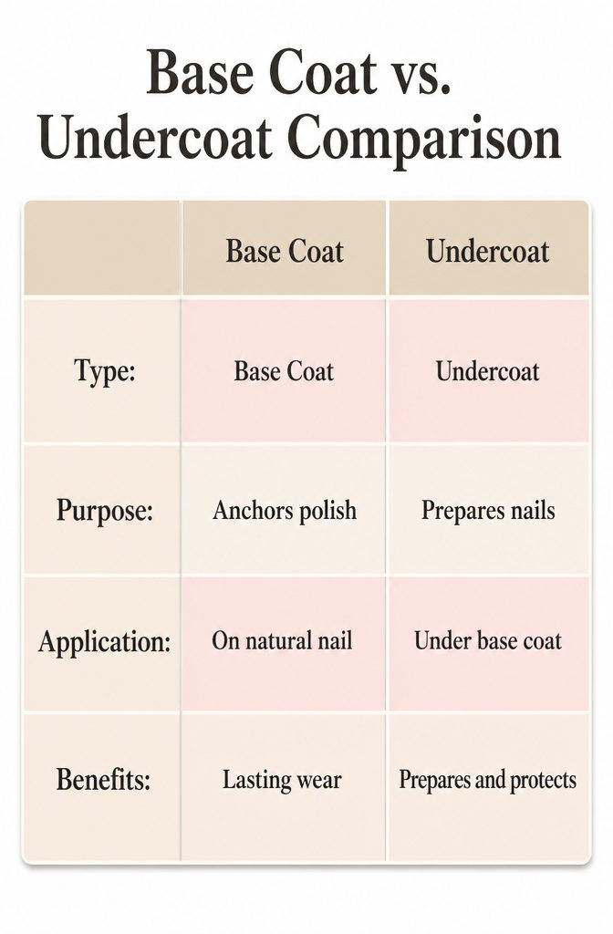 8 Best Nail Polish Base Coats for 2026 12 Comparison graphic illustrating base coat and undercoat differences.