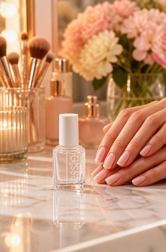 8 Best Nail Polish Base Coats for 2026 7 Essie Strong Start Base Coat bottle shown with manicured nails.