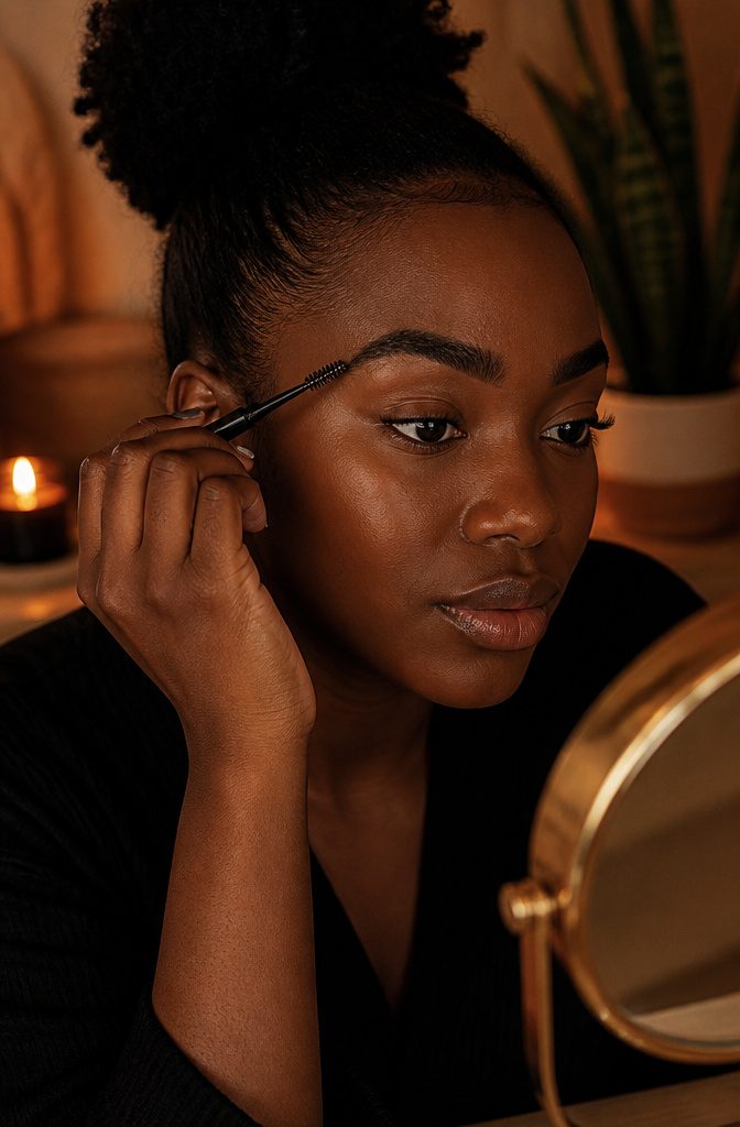 A close-up of a model's well-defined brows.
