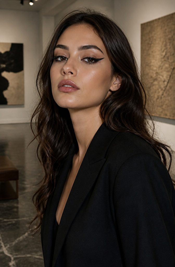 Model with a bold line across her eyelid.