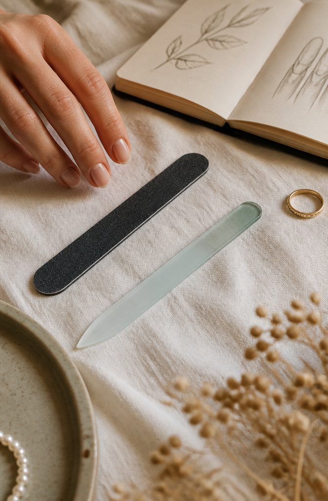 Emery Board vs Nail File: 7 Differences in Material, Durability & Grit (2026) 5 An emery board and a glass file on textured fabric.