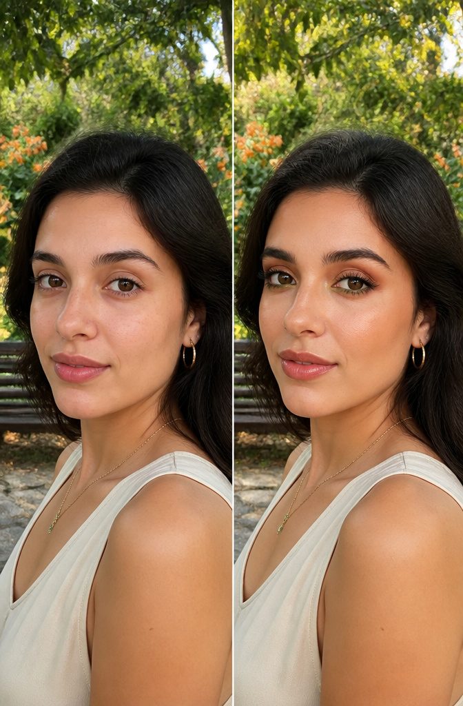 11 Fun Makeup Ideas for Brown Eyes in 2026 8 Model with green eyeshadow blended with copper.