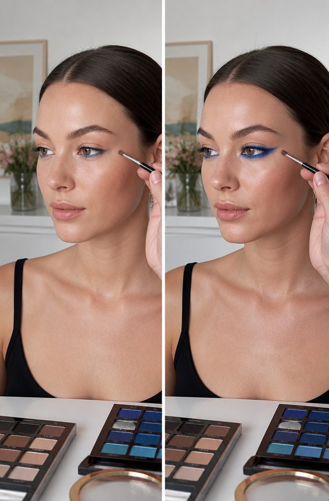 12 Hooded Eyes Makeup Styles That Keep Color Visible 3 Model demonstrating reverse eyeliner technique on the lower lash line.