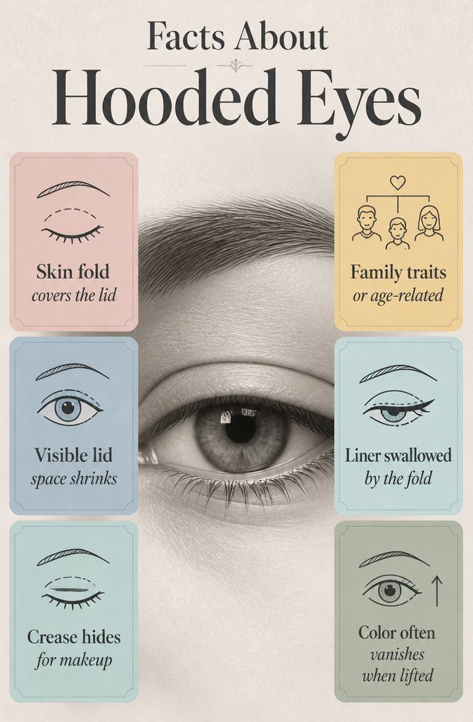 12 Hooded Eyes Makeup Styles That Keep Color Visible 14 Information graphic explaining the features of hooded eyes.