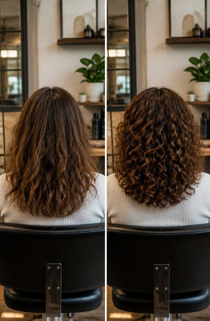 A pair of scissors and hair on a salon countertop.