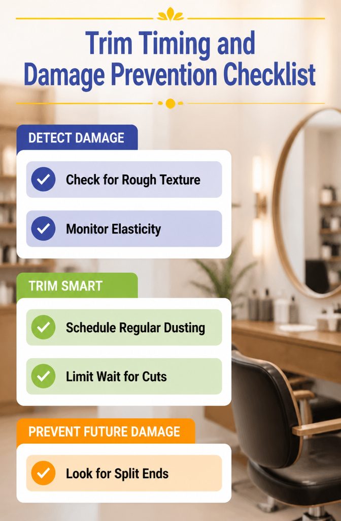 A checklist for trim timing and damage prevention on a clipboard.