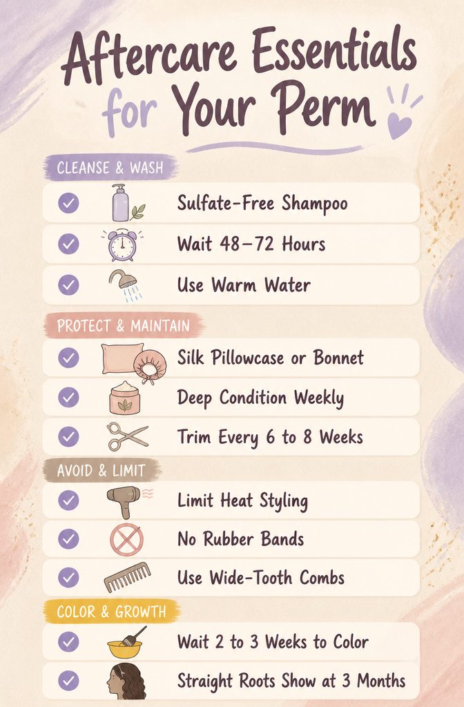 Display of aftercare essentials for perm maintenance.
