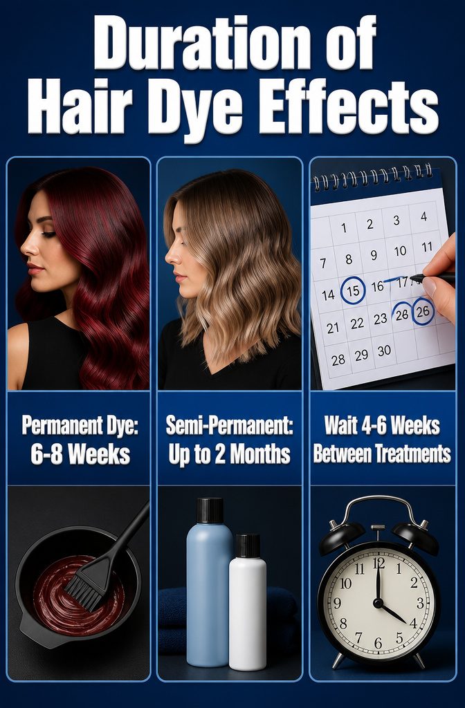 Hair Color Costs: 6 Prices from Salon to Home Dyeing in 2026 8 An informational graphic showing hair dye duration effects.