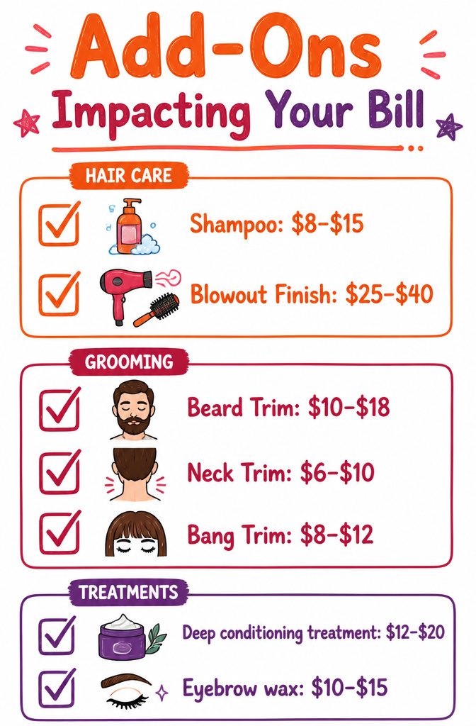 Supercuts Haircut Prices 2026: How Much a Cut Costs and Why 5 An image depicting various add-ons impacting haircut bills at Supercuts.