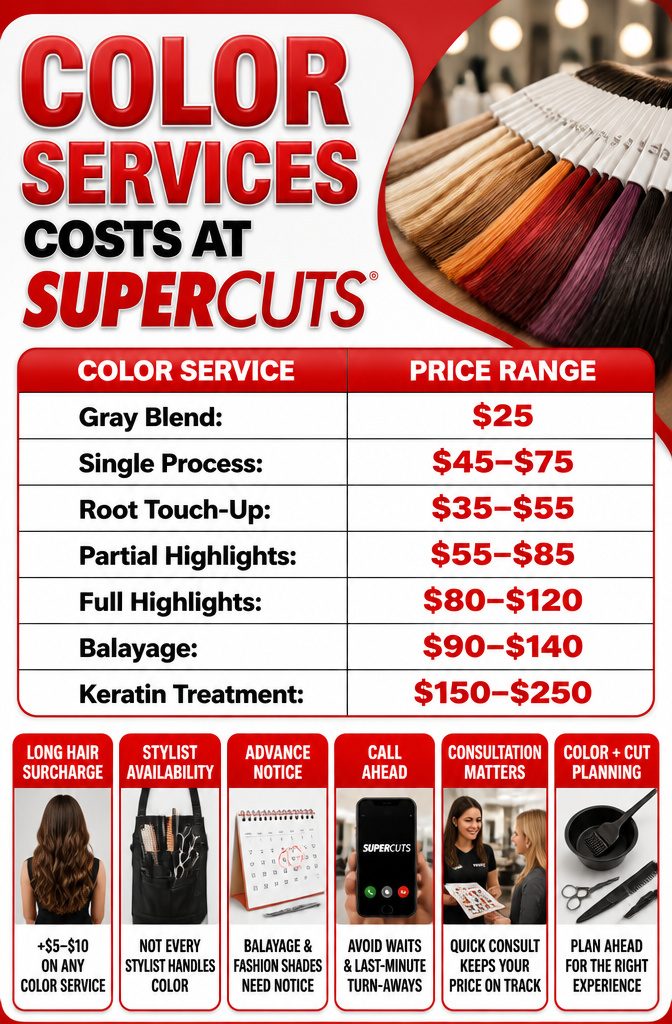 Supercuts Haircut Prices 2026: How Much a Cut Costs and Why 6 A graphic detailing color service costs at Supercuts.