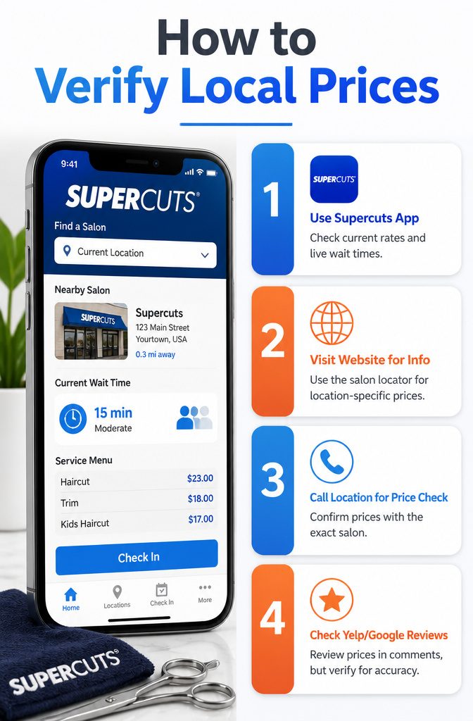 Supercuts Haircut Prices 2026: How Much a Cut Costs and Why 11 A graphic showing how to verify local prices at Supercuts.