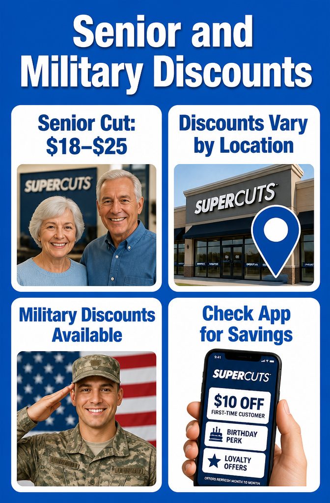 Supercuts Haircut Prices 2026: How Much a Cut Costs and Why 4 An information image about senior and military discounts at Supercuts.