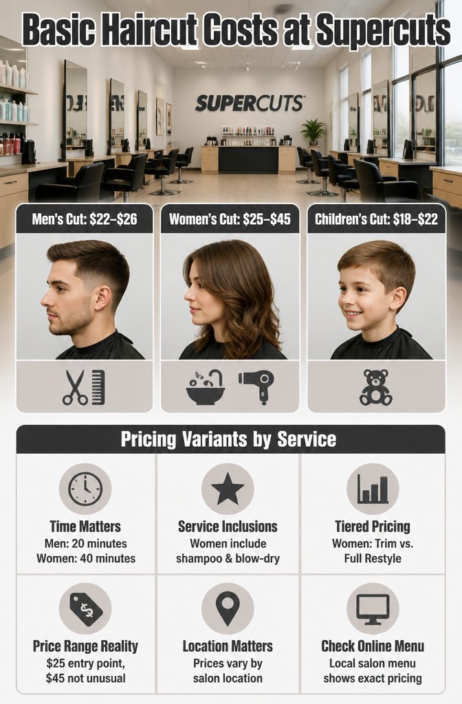 Supercuts Haircut Prices 2026: How Much a Cut Costs and Why 2 A graphic showing basic haircut costs at Supercuts.