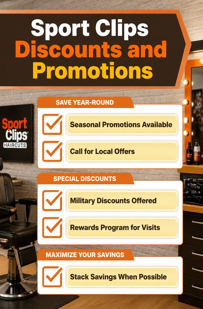 Information image detailing Sport Clips discounts and promotions.