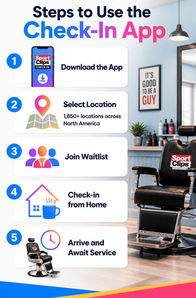 Information image showing steps to use the Check-In app.