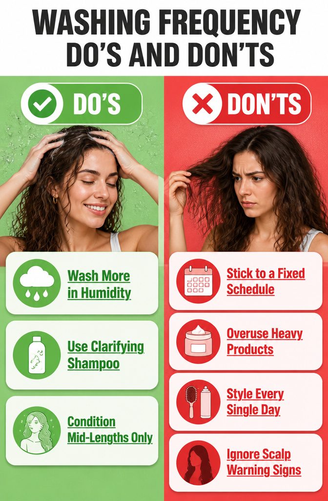 An infographic detailing washing frequency do's and don'ts.