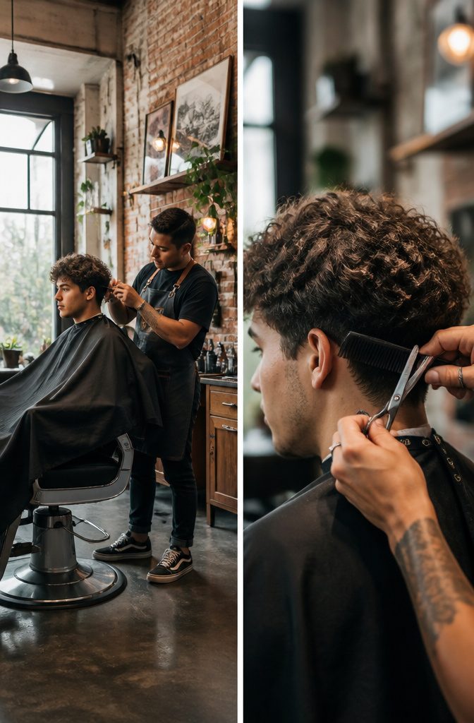 How to Get Curly Hair Men: 10 Steps for Defined Curls in 2026 10 Young man receiving a haircut to prevent split ends in a salon.
