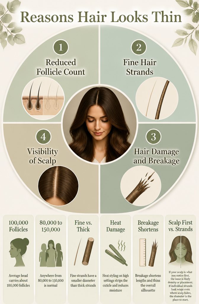 An infographic illustrating reasons for thin hair.