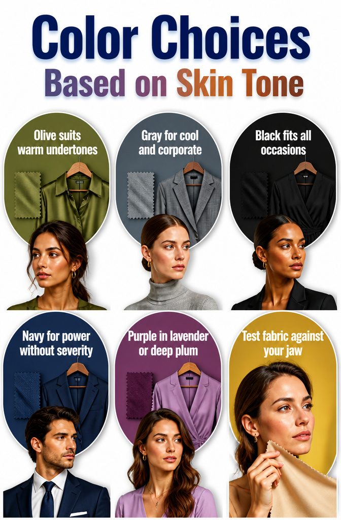 Color palette examples based on different skin tones for outfits.