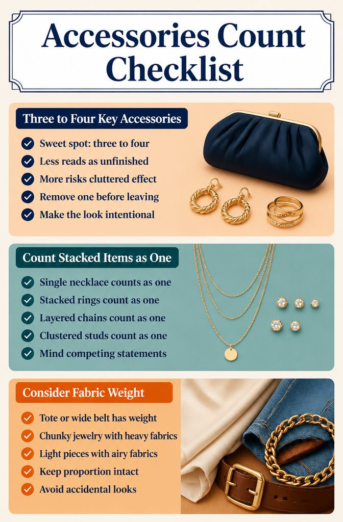 How to Use Accessories to Make a Colorful Outfit Feel Complete: 10 Steps 14 An information image titled 'Accessories Count Checklist'.