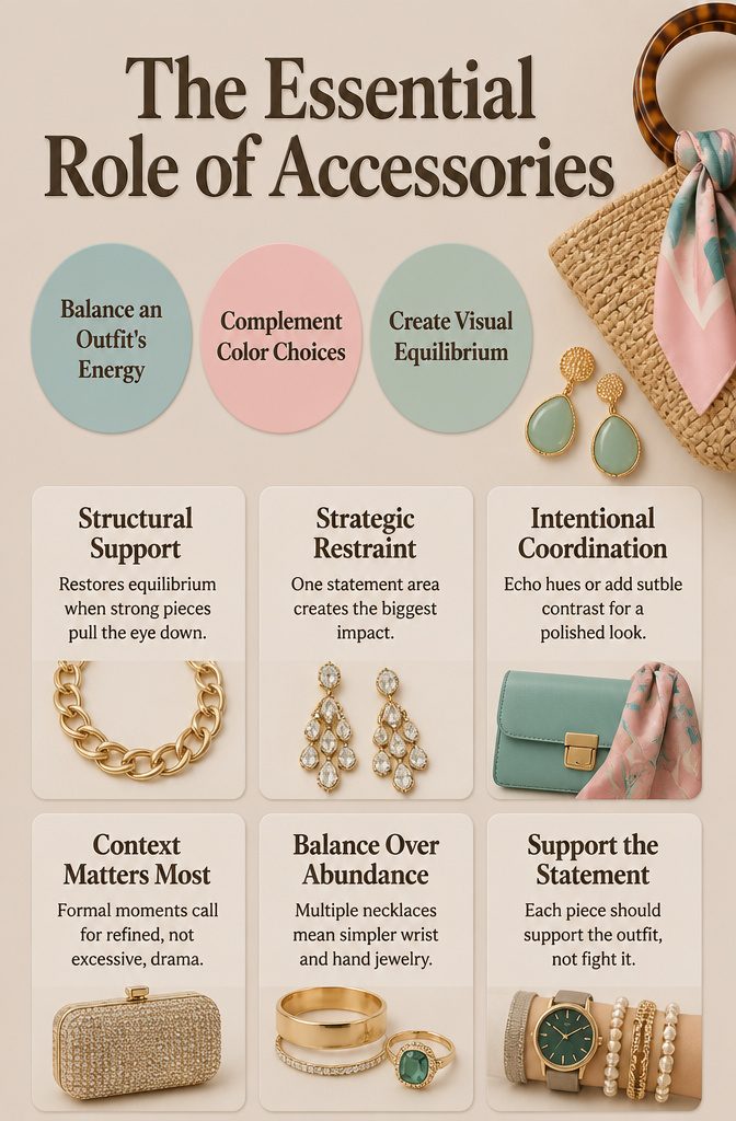How to Use Accessories to Make a Colorful Outfit Feel Complete: 10 Steps 12 An information image titled 'The Essential Role of Accessories'.