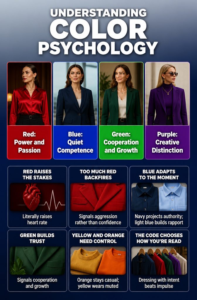 An informative image about color psychology in fashion.