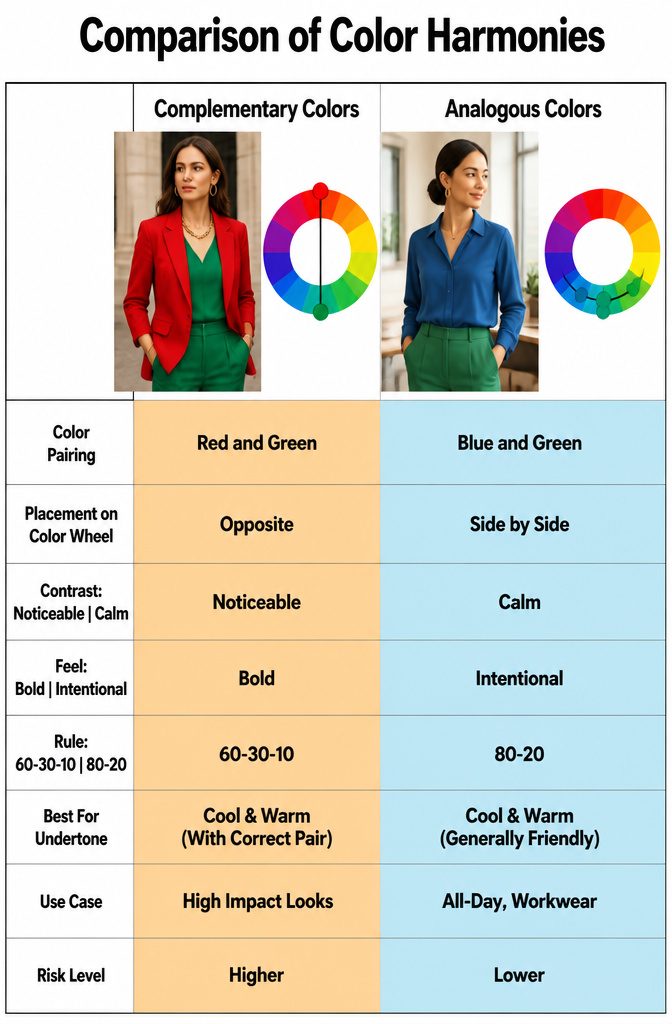 A comparison image showing color harmonies in fashion.