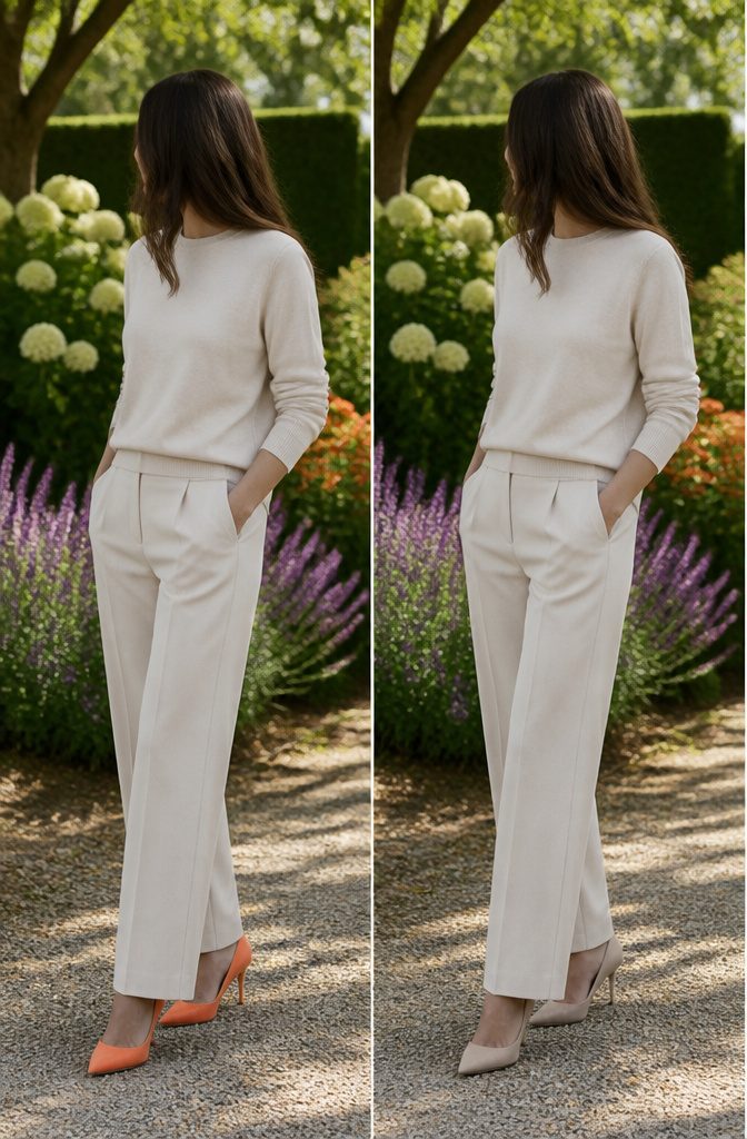 How to Wear Neutrals With Bright Colors: 9 Fresh Style Ideas for 2026 9 Model in a soft orange top paired with light neutral clothing.
