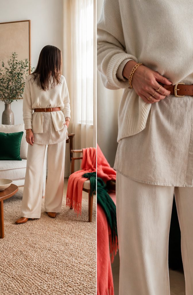 How to Wear Neutrals With Bright Colors: 9 Fresh Style Ideas for 2026 10 Model wearing layered neutral clothing in varying shades.