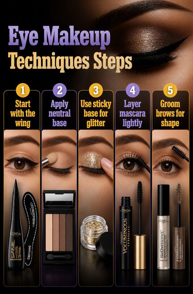 Information image detailing eye makeup techniques for black dress.
