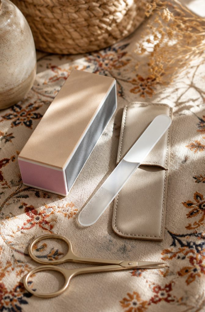 Nail buffer with numbered sides and a variety of nail files.