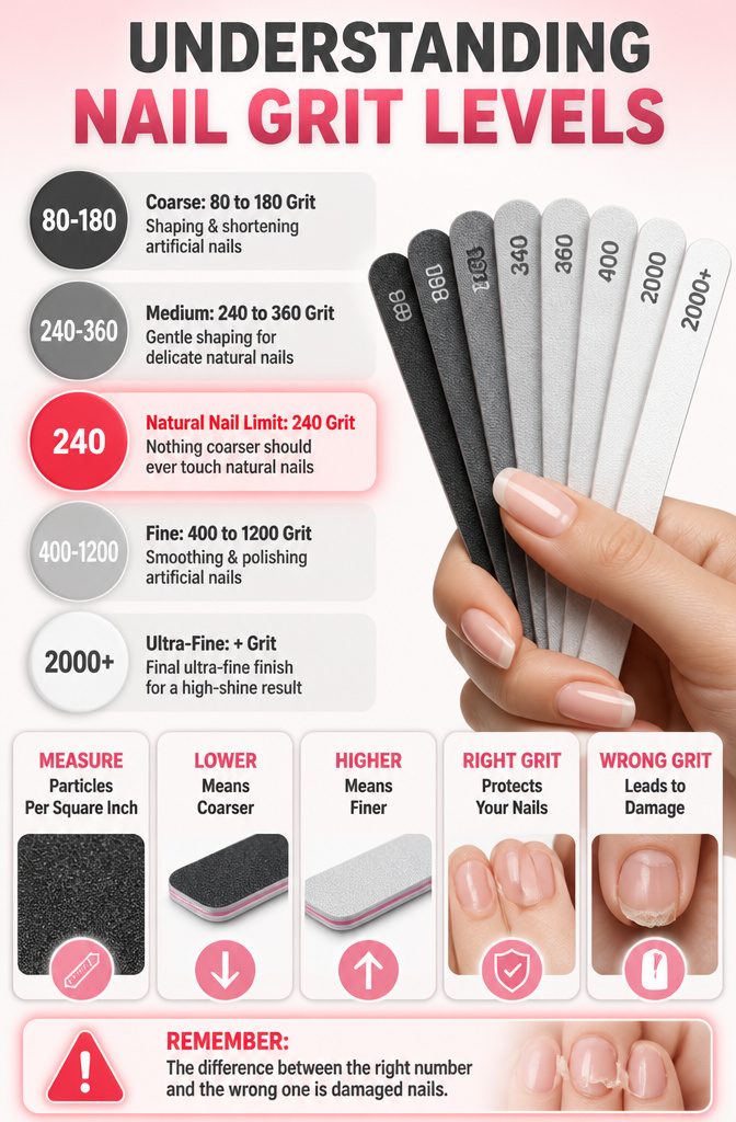 Chart depicting nail grit levels from coarse to fine.