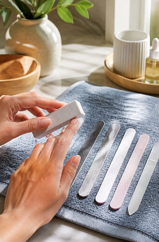 Nail buffer and files displayed in a warm, inviting setting.
