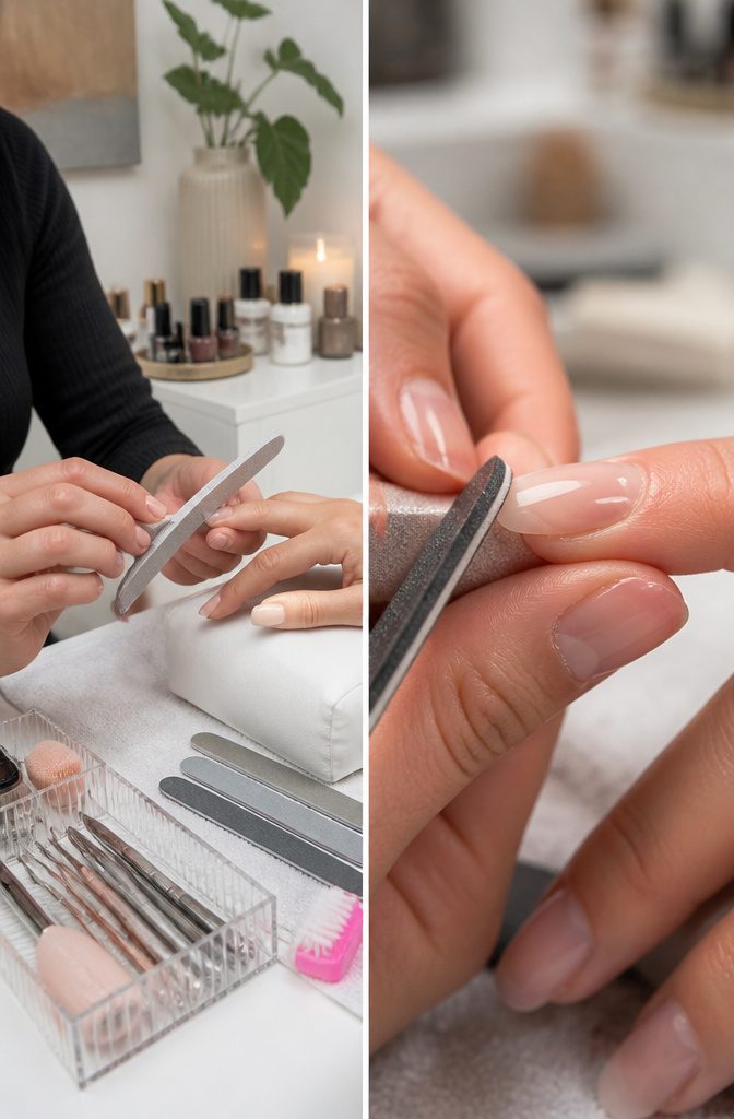 Acrylic Nail Extensions for Short Nails: 10 Steps for 2026 9 A hand filing the acrylic extension of a short nail.