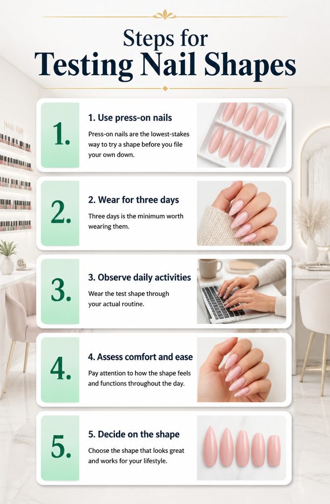 Image titled 'Steps for Testing Nail Shapes'.