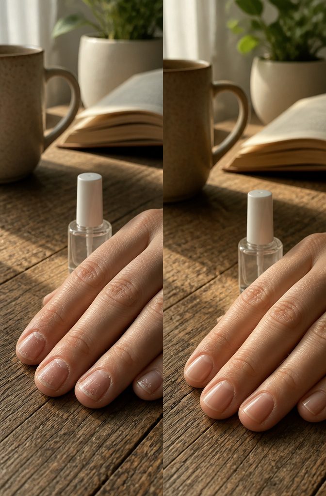 Close-up of a fingernail with visible damage from picking.