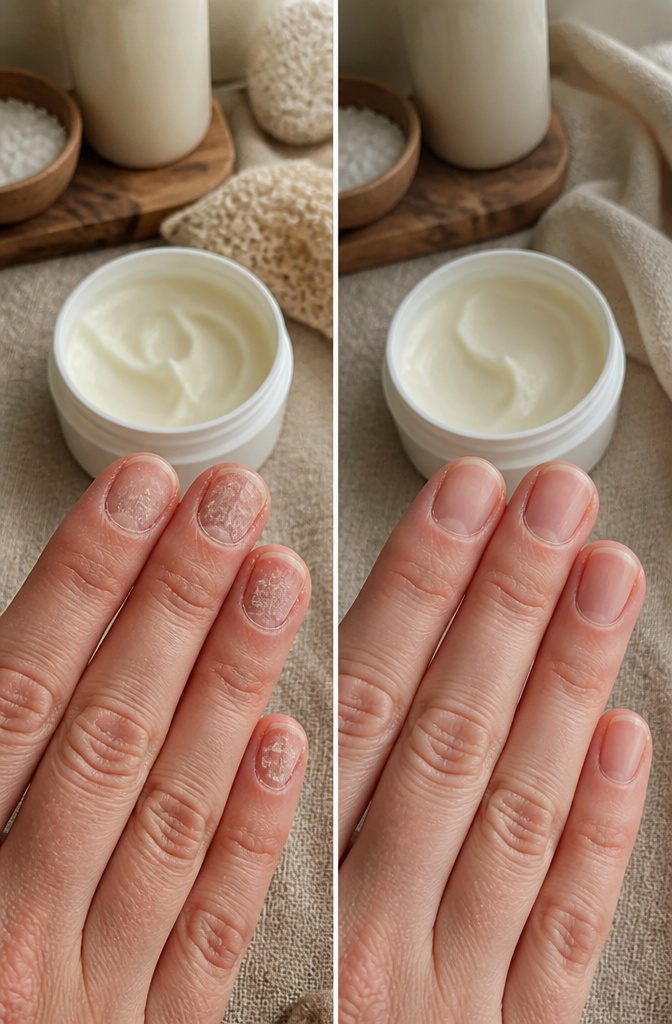 Nails affected by skin conditions, showing pitting and ridging.