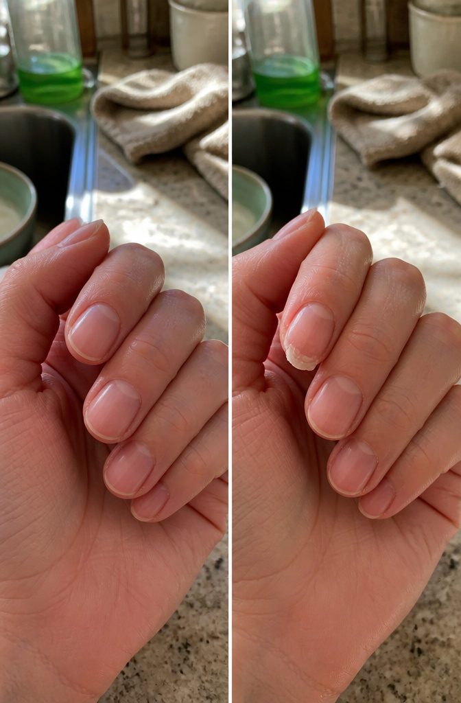 Image of nails showing flaking due to water damage.