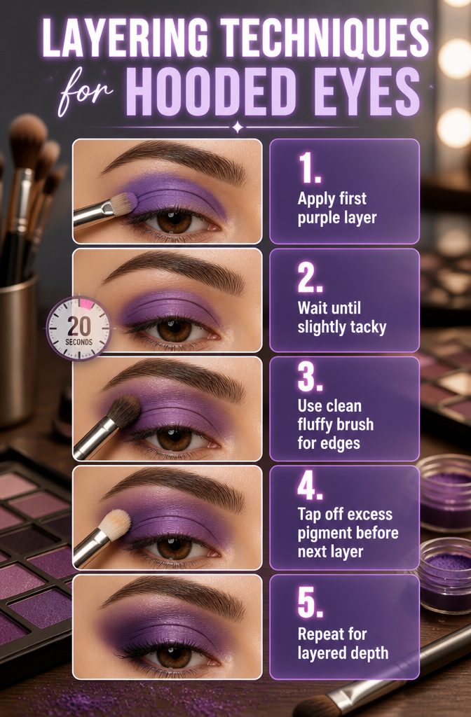 Purple Makeup for Hooded Eyes: Looks, Techniques & Color Pairings 8 Information image on blending techniques for hooded eyes.