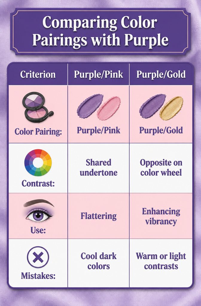Purple Makeup for Hooded Eyes: Looks, Techniques & Color Pairings 9 Comparative image of color pairings with purple makeup.