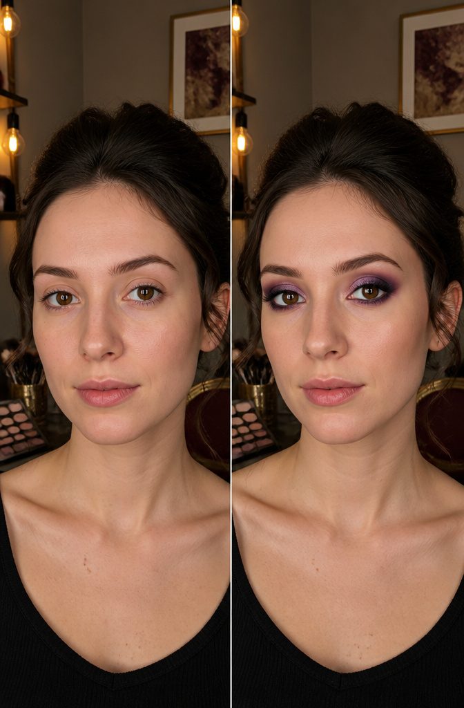 Purple Makeup for Hooded Eyes: Looks, Techniques & Color Pairings 4 Model wearing a purple smokey eye with defined eyeliner.