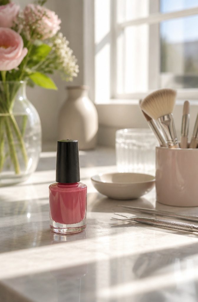 Dazzle Dry nail polish displayed on a vanity table.